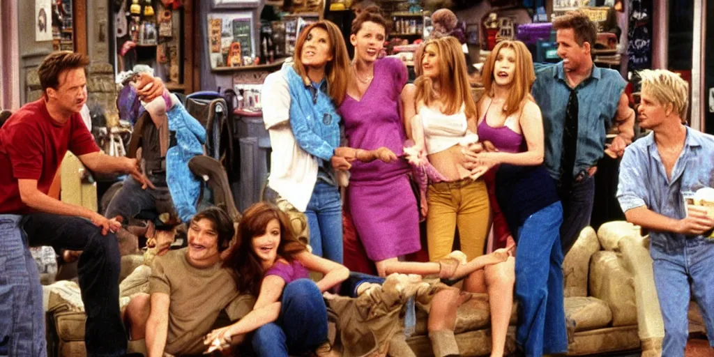 Image similar to Barney the dinosaur on the set of Friends (1994)