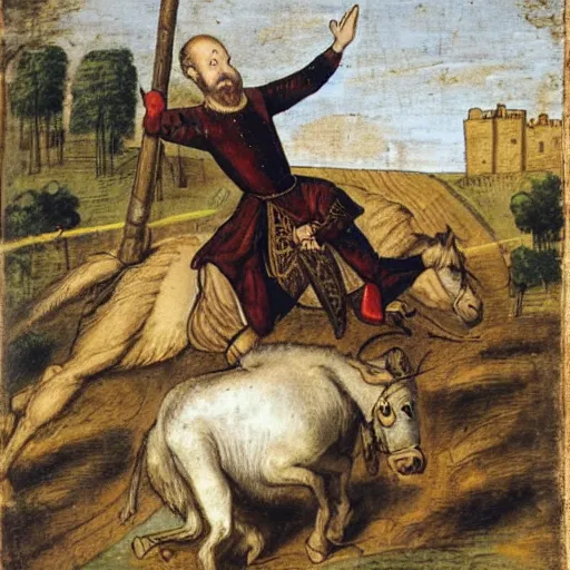 Image similar to henry the 8 th falling off a donkey