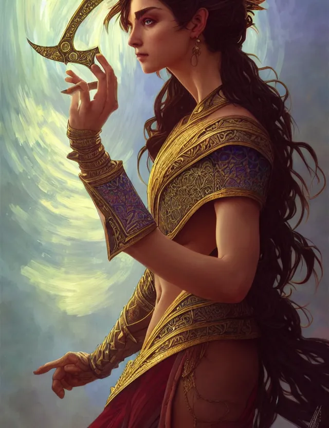 Image similar to symmetry!! intense fanart of a rebeca as a mage warrior as acotar protagonist, magic background, intricate, elegant, highly detailed, my rendition, digital painting, artstation, concept art, smooth, sharp focus, illustration, art by artgerm and greg rutkowski and alphonse mucha