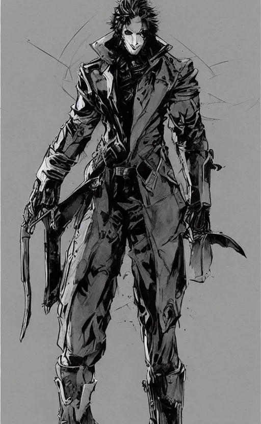 Image similar to futuristic vampire hunter, character design concept art, by yoji shinkawa