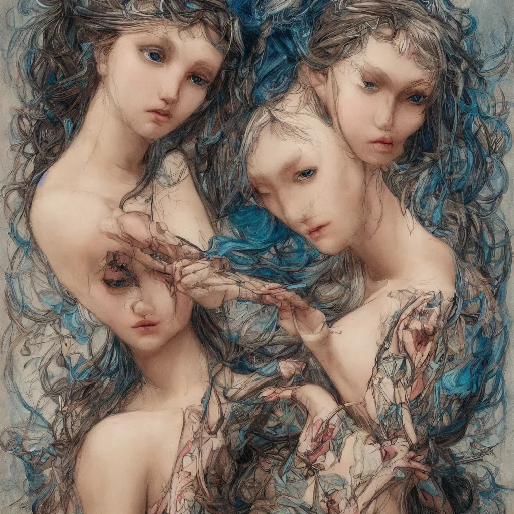 Prompt: focused portrait of a nymph fairy by james jean, single face