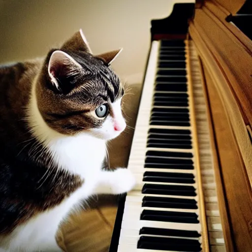 Image similar to “ cat sitting on piano, professional photography ”