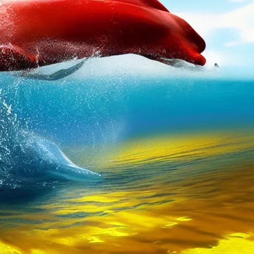Prompt: red whale swimming in a yellow sea, hyper realistic, hd,