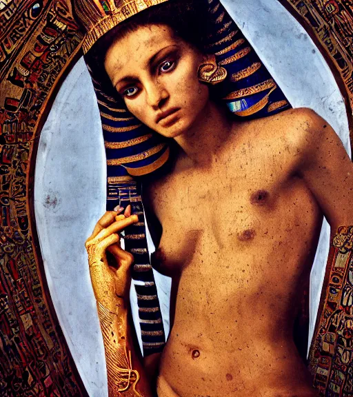 Image similar to portrait_photo_of_a_stunningly beautiful egyptian maiden, 16th century, hyper detailed by Annie Leibovitz, Steve McCurry, David Lazar, Jimmy Nelsson, professional photography