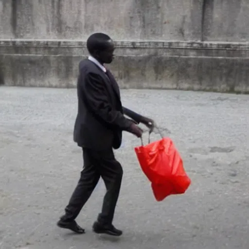 Image similar to thief carrying bag of money in the style of john muafangejo