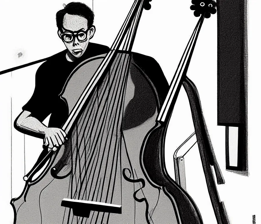 double bass clipart black and white