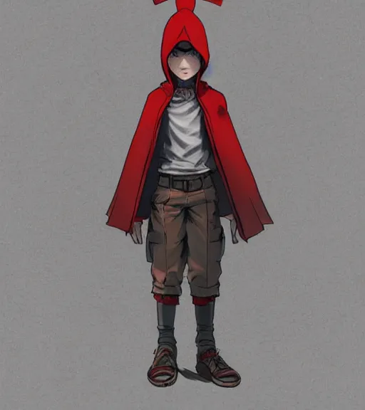 Image similar to attractive little boy character inspired in little red riding hood and evil wolf, digital artwork made by akihiko yoshida and makoto shinkai, anatomically correct, symmetrical