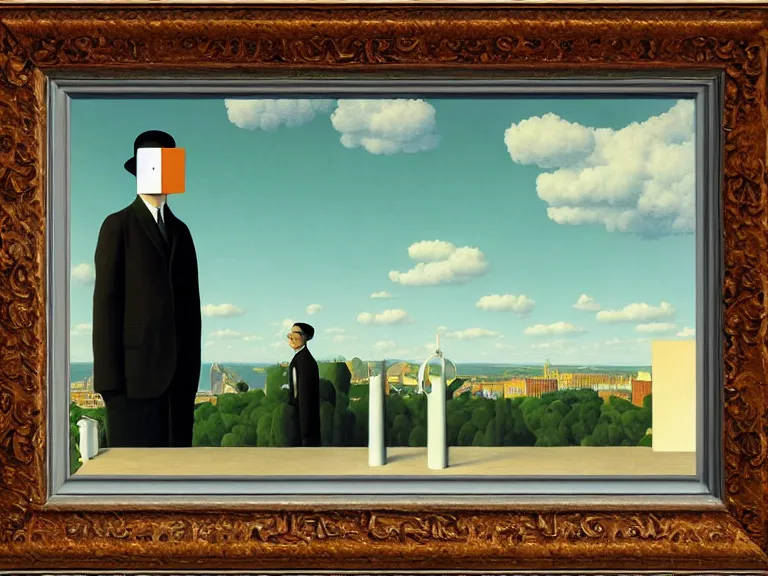 Image similar to a painting by rene magritte, high detail, high resolution