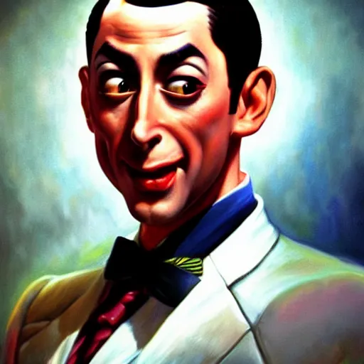 Image similar to ultra realistic portrait painting of pee wee herman as ken from street fighter, art by frank frazetta, 4 k, ultra realistic, highly detailed, epic lighting