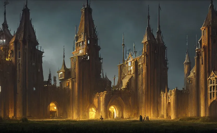 Image similar to exterior shot of utopian medieval stronghold architecture with cinematic lighting by zaha hadid peter zumthor and renzo piano and, darek zabrocki and greg ruthkowski, simon stalenhag, cinematic, holy place, paradise, scifi, futurism, atmospheric, concept art, artstation, trending on artstation