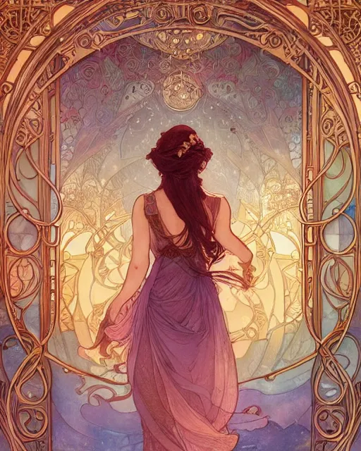 Image similar to romance | highly detailed | very intricate | art nouveau | gold filigree | romantic storybook fantasy | soft cinematic lighting | award - winning | disney concept art watercolor illustration by mandy jurgens and alphonse mucha and alena aenami | pastel color palette | featured on artstation