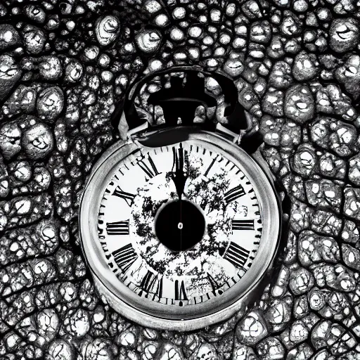 Image similar to clock underwater, award winning black and white photography, high contrast, high definition
