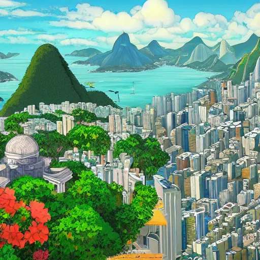 Prompt: Rio de janeiro by studio Ghibli. Beautiful art trending on art station. Hd background masterpiece