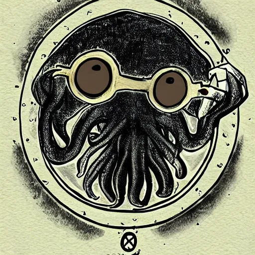 Image similar to cute cartoon of cthulhu wearing a monocle