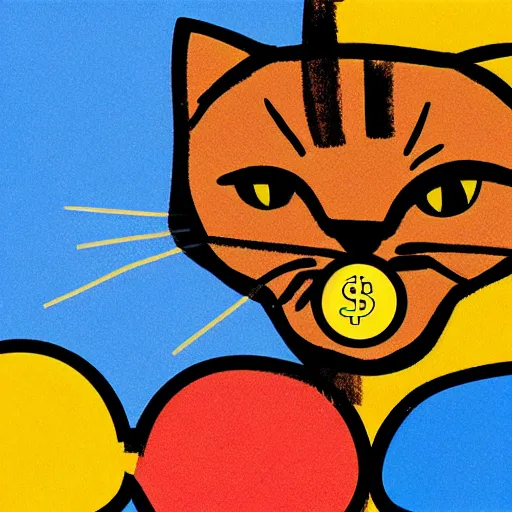 Image similar to Professional logo. Cat with a coin. Abstract, Pictorial.