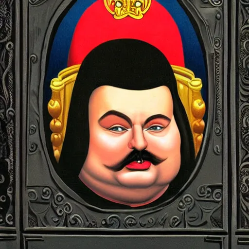 Image similar to id photo of a viktor orban in emperor outfit, art by fernando botero