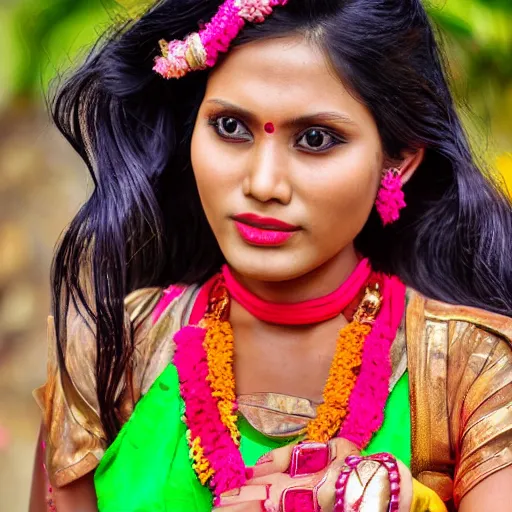 Prompt: photo portrait the most beautiful Assamese girl in the world. I can’t believe how she’s beautiful. She is in Assam bihu mekhela dresses. Cyberpunk. Synthwave. 8K. In Amazing cosplay. Hyperdatailed national geographic”