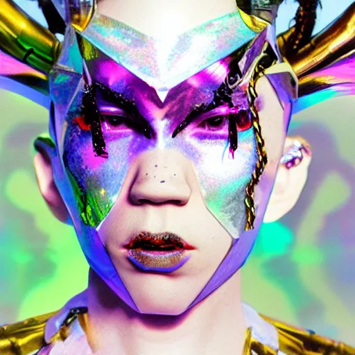 Prompt: album cover of Grimes as a highly detailed holographic super villain character, trending on artstation, concept matte