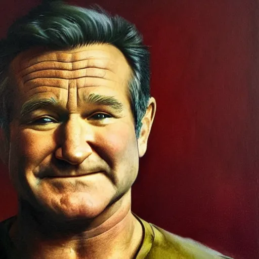 Prompt: ultra realistic portrait painting of robin williams, art by frank frazetta, 4 k, ultra realistic, highly detailed, epic lighting