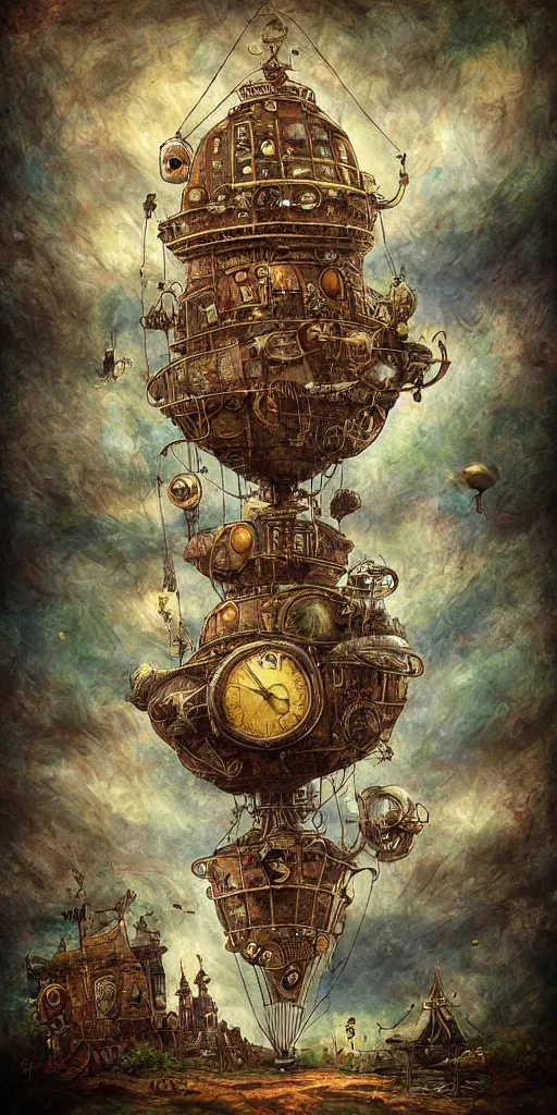 Image similar to a detailed digital painting of an organic steampunk living airship by alexander jansson and where's waldo and leonardo da vinci