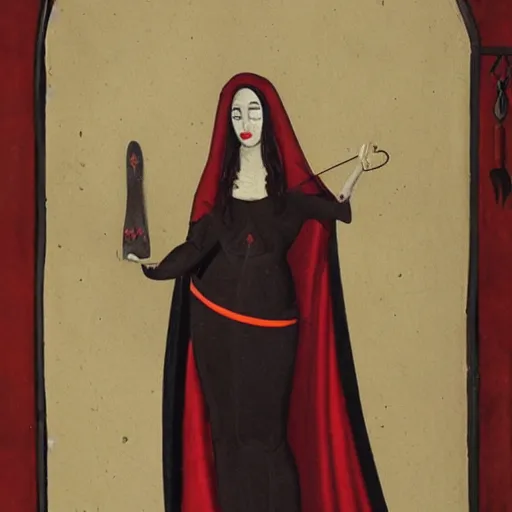 Image similar to female vampire, medieval painting