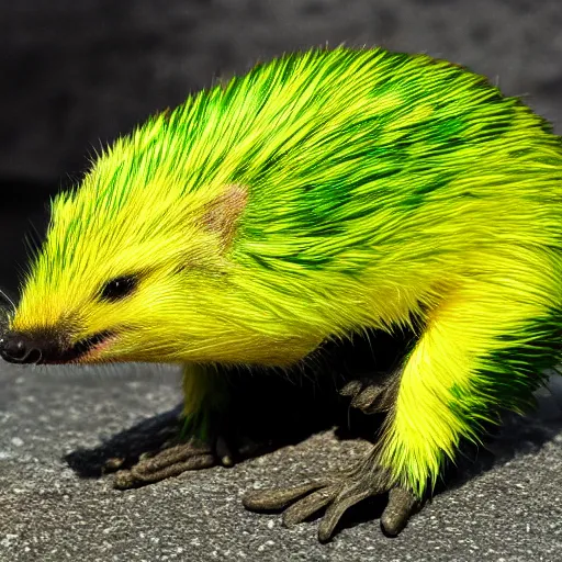 Image similar to cartoonish green and yellow echidna