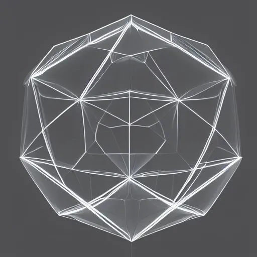 Prompt: 3 d rendering of a transparent dodecahedron with caustic projection on the ground, octane renderer, raytracing