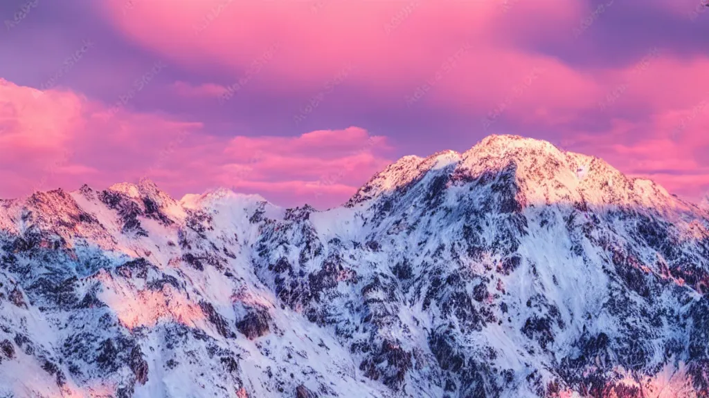 Image similar to Beautiful snowy mountains under the pink clouds backlit by the sun