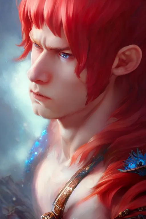 Image similar to fairy prince, red hair, highly detailed, d & d, fantasy, highly detailed, digital painting, trending on artstation, concept art, sharp focus, illustration, art by artgerm and greg rutkowski and fuji choko and viktoria gavrilenko and hoang lap