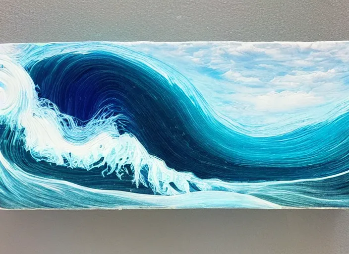 Image similar to an ocean wave transformed in resin and fossialized, colors, pale, highlights, artistic