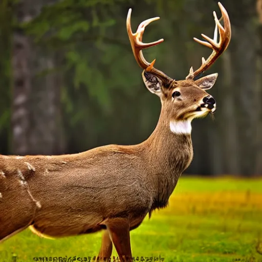 Prompt: Professional high resolution HDR portrait photo of a mighty deer with majestic antlers. Low saturation. Dark background.