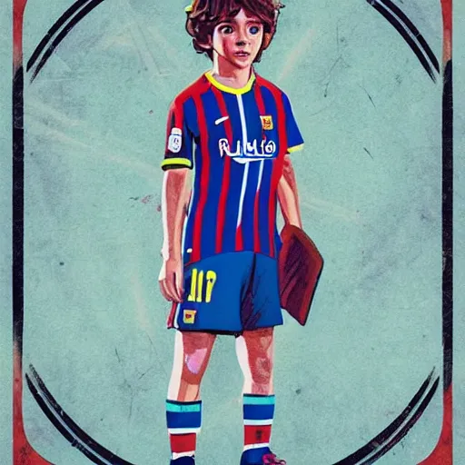 Image similar to messi, stranger things cover art, art by stephen bliss