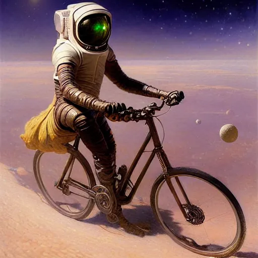 Prompt: a squid riding bicycle on the moon. highly detailed painting by gaston bussiere, greg rutkowski, j c leyendecker 8 k