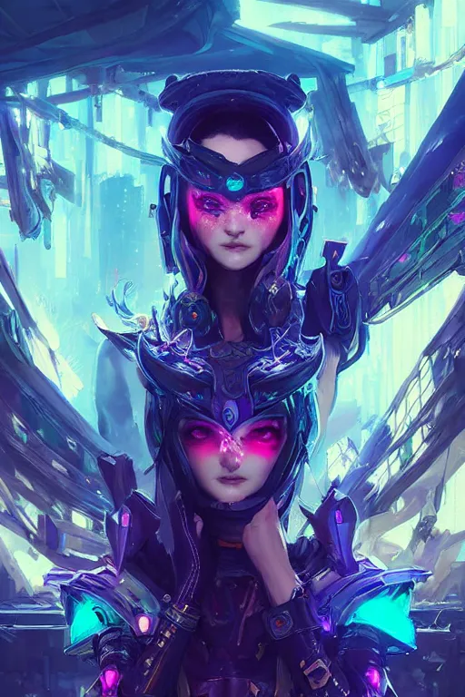 Image similar to morgana from league of legends, cyberpunk futuristic neon. decorated with traditional japanese ornaments by ismail inceoglu dragan bibin hans thoma greg rutkowski alexandros pyromallis nekro rene maritte illustrated, perfect face, fine details, realistic shaded, fine - face, pretty face, masterpiece