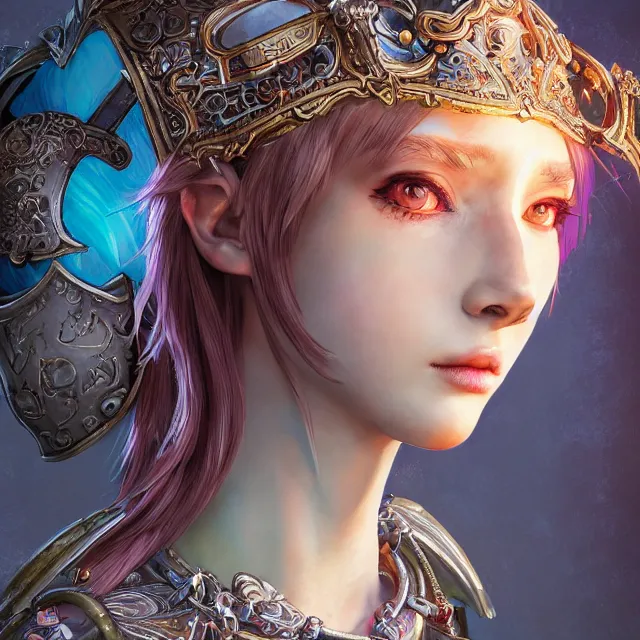 Image similar to studio portrait of lawful good colorful female holy knight paladin as absurdly beautiful, elegant, young sensual gravure idol, ultrafine hyperrealistic detailed face illustration by kim jung gi, irakli nadar, intricate linework, sharp focus, bright colors, matte, octopath traveler, final fantasy, unreal engine highly rendered, global illumination, radiant light, intricate environment