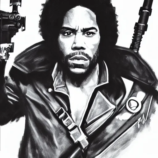 Image similar to detailed accurate portrait of lenny kravitz as han solo, star wars movie still, high resolution image, dc comics art style, deviantart trends, 8 k