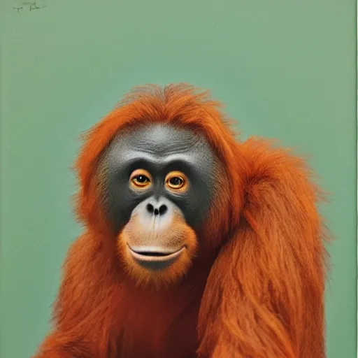 Image similar to abstract surrealist orangutan making a weird face