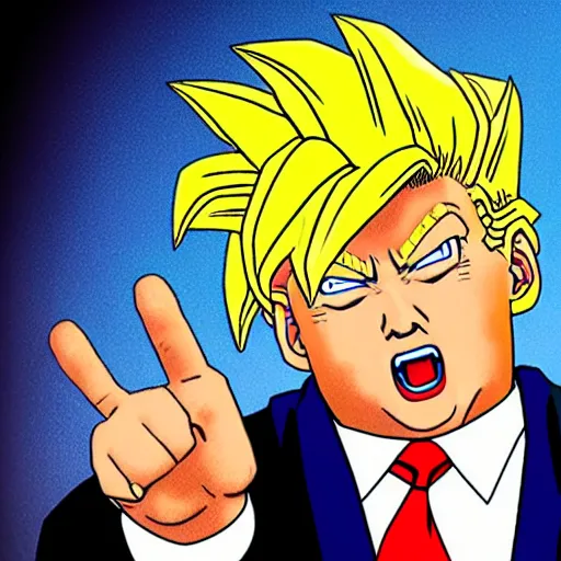 Image similar to Donald Trump in the style of Dragon Ball Z