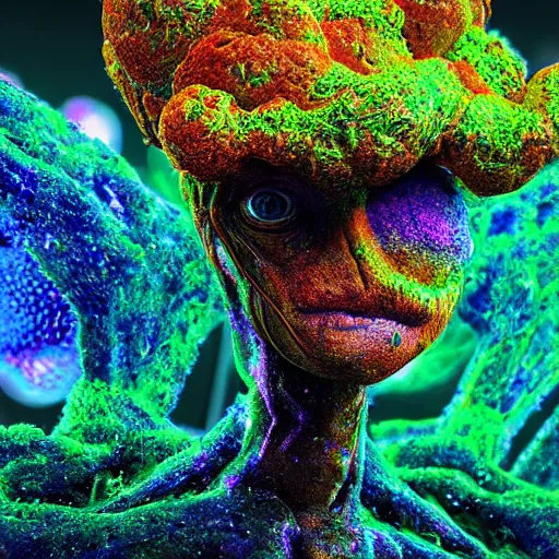 Image similar to a beautiful portrait of a mycelium alien, vivid colours, rendered in blender, by piter pol rubens