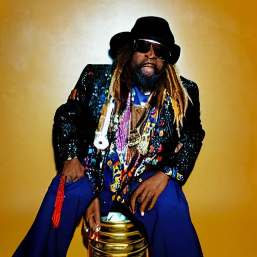 Image similar to george clinton and the p - funk, psychedelic award winning photography