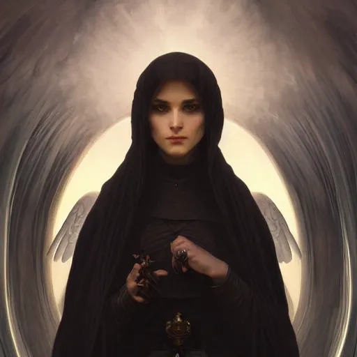 Prompt: portrait of the angel of death, intricate, elegant, highly detailed, digital painting, artstation, concept art, smooth, sharp focus, illustration, art by artgerm and greg rutkowski and alphonse mucha and william - adolphe bouguereau