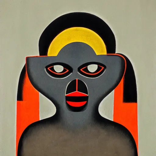 Image similar to Art in the style of Laszlo Noholy-Nagy, Georgia Anne Muldrow, side portrait, tribal mask inside mask, afrocentric mysticism