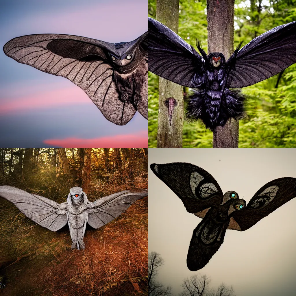 Prompt: photograph of mothman, cryptid, 8 k photography, wildlife photography, dusk