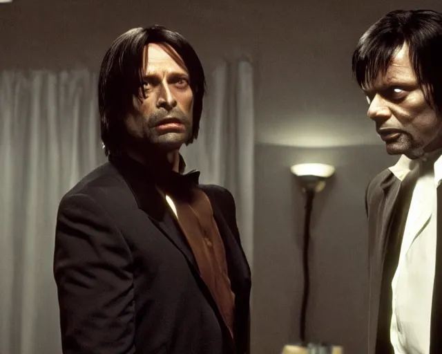 Image similar to Mads Mikkelsen as Vincent Vega in Pulp Fiction with Samuel Leroy Jackson