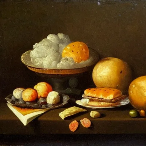 Prompt: mcdonald in still life. dutch masters, 1 8 th century. oil on canvas. juicy, fresh, delicious