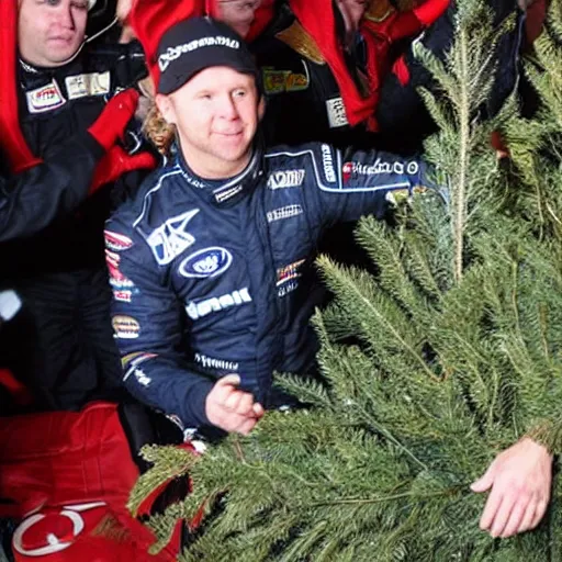 Image similar to Petter Solberg after he crashed into the christmas tree