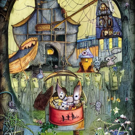 Image similar to bats picking up wishes for delivery at the Wish Factory, Wimmelbilder book by Brenda Haw, cut-away, find the hidden object, whimsical, cel-shaded, hyperdetailed, intricate, ArtStation