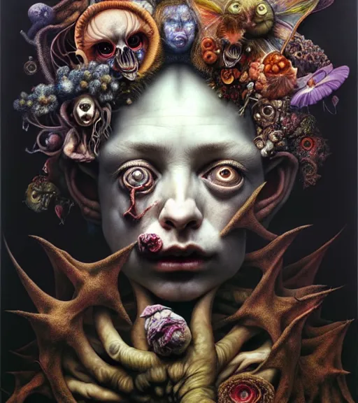 Image similar to portrait, stranger psycho by julie heffernan, glenn brown, naoto hattori, brian froud, nicola samori, paolo roversi, kilart, 8 k, hyper detailed.