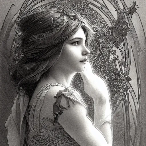 Prompt: beautiful lifelike award winning pencil illustration of sena robin ウイッチハンターロヒン trending on art station artgerm greg rutkowski alphonse mucha museum quality cinematic atmospheric