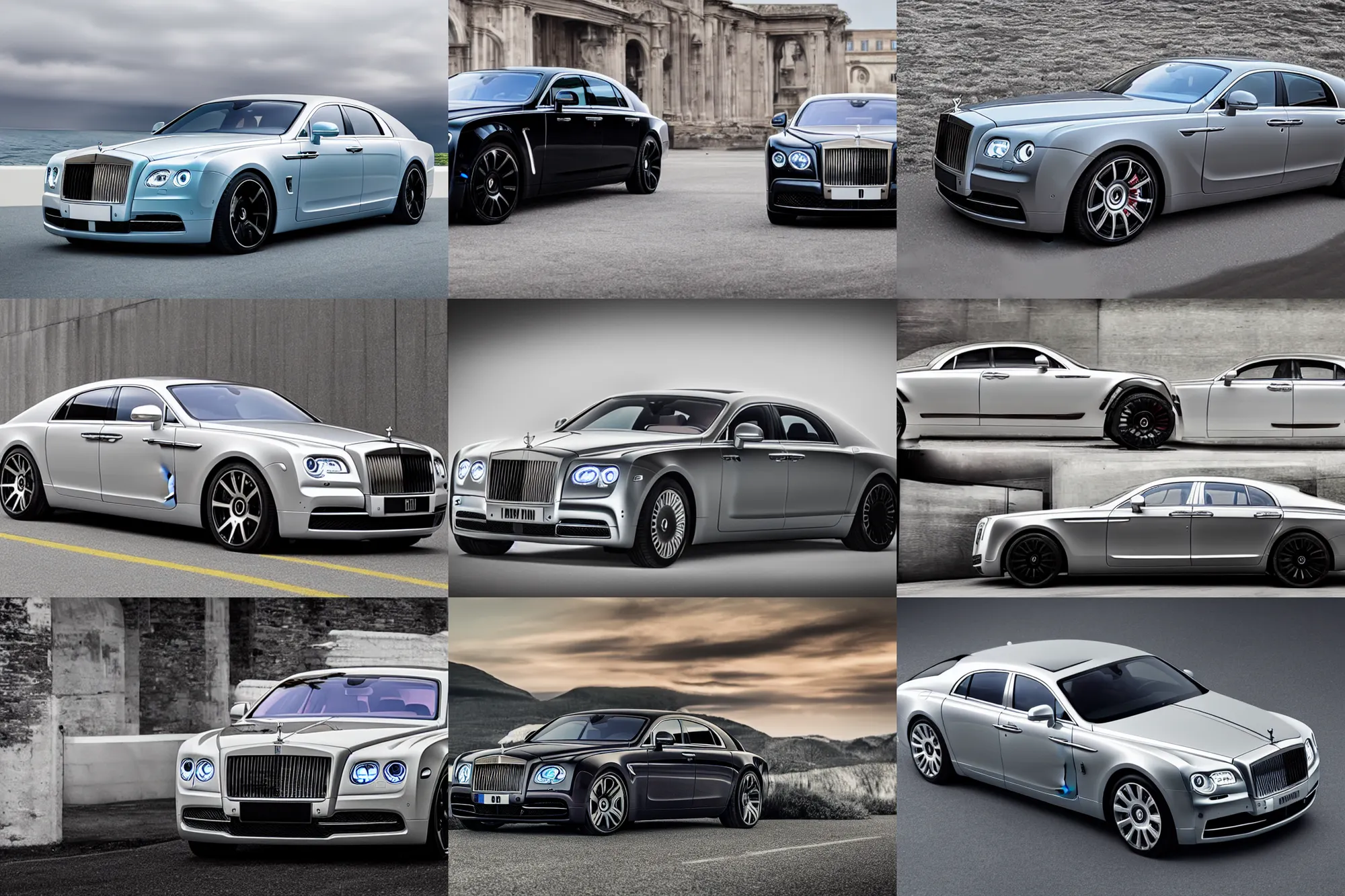 Prompt: A coupe inspired by a Rolls Royce Wraith and Bentley Flying Spur
